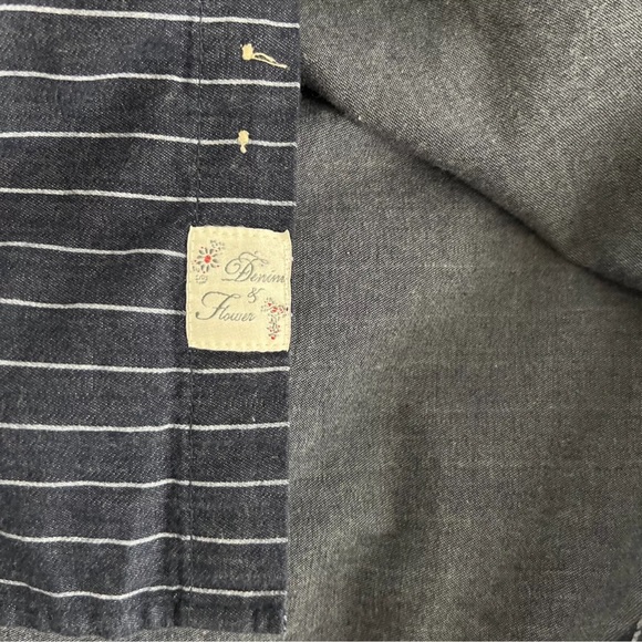 Denim & Flower Mens Casual Button Up Shirt Navy Striped Short Sleeve Slim Fit L - Picture 6 of 11